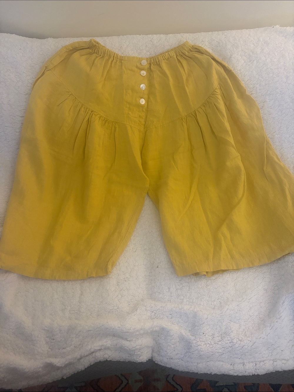 Magnolia Pearl Mustard Yellow Linen Button-Front Bermudas